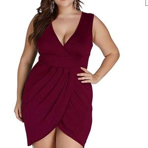 V Neck Bodycon Wrap Dress with Front Slit
